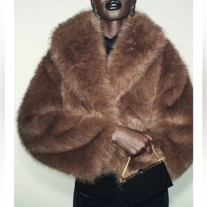 Zara Chocolate Faux Fur Coat